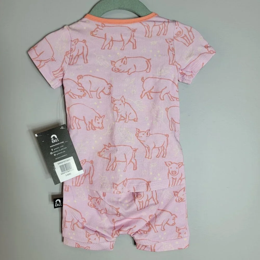 Rags Pigs‎ Peek A Booty Infant Romper 3-6m Cotton Modal Short Sleeve Pink